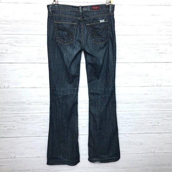 David Kahn Women's Jeans Flare Leg Distressed Low Rise Size 28 Length 35" - Picture 2 of 10